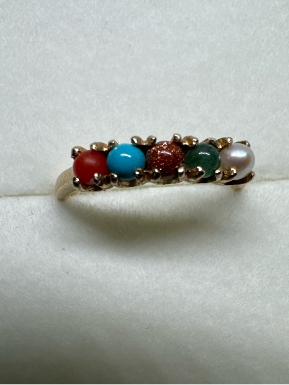 VTG BEAUTIFUL 10K YELLOW GOLD MULTI STONE TURQUOISE PEARL JADE RING SIZE 5.75 - Picture 3 of 15